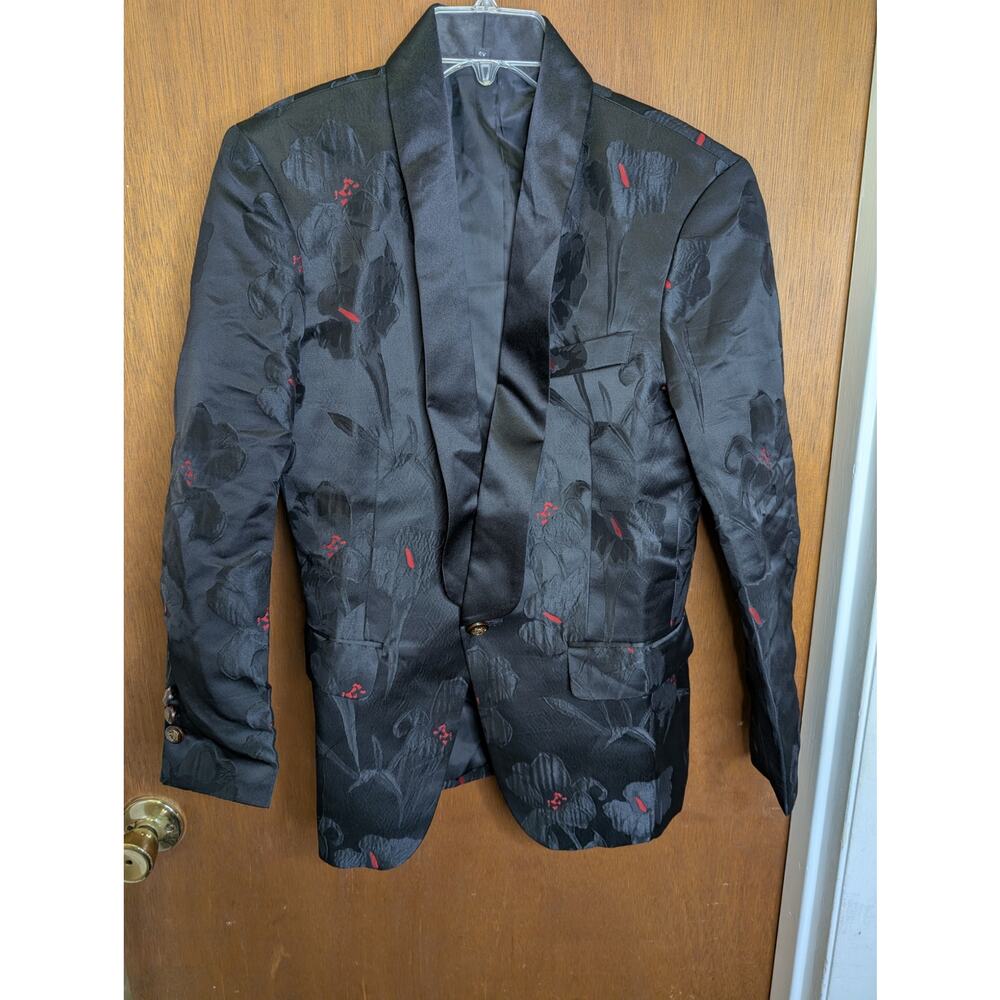 Black Blazer with Black and Red Floral Print